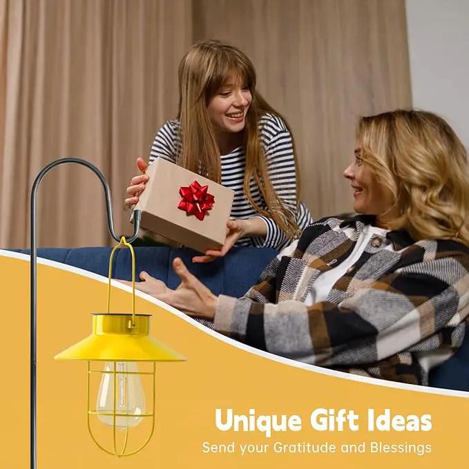 Solar Lights Lantern Lamp with Shepherd Hook, Solar Metal lanterns, outdoor lights decor, Water resistant Edison Bulb Lights for Garden ,outside decor for pathways,patio, lawn, or landscaping (Yellow) by GreenHaven Gardens