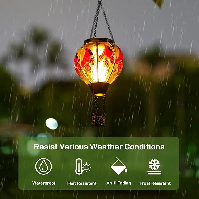 2 PCS Cardinal Solar Hot Air Balloon Lantern with Flame, Glass Balloon Lantern Outdoor Waterproof, Hanging Hot Air Balloon Solar Light, Cardinal Gifts for Mom Woman by GreenHaven Gardens