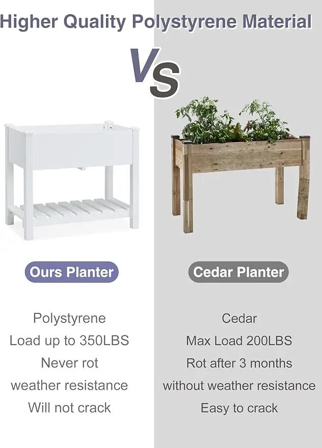 Psilvam Planter Box Raised Garden Bed, Poly Lumber Raised Garden Beds Outdoor with Storage Racks and Tarps, Superior to Cedar Elevated Garden Bed with Leg, for Balcony and Porch, 350 lbs Load (White) by GreenHaven Gardens