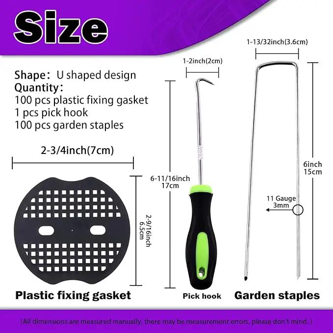 Swpeet 201Pcs U-Shaped Landscape Garden Stakes Staples and Plastic Fixing Gasket with Pick Hook Assortment Kit, Garden Lawn Landscape Staples for Irrigation Hoses, Fixed Fences, Artificial Turf Nails by GreenHaven Gardens