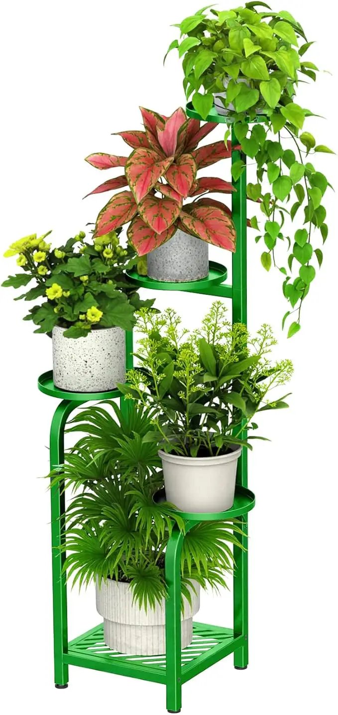 TOSKING 5 Tier Tall Plant Stand Indoor Outdoor, Heavy Duty Corner Shelf for Plants & Decor, Space Saving 3.9FT Metal Flower Pot Stand for Balcony, Garden, Living Room, Patio (Green) by GreenHaven Gardens