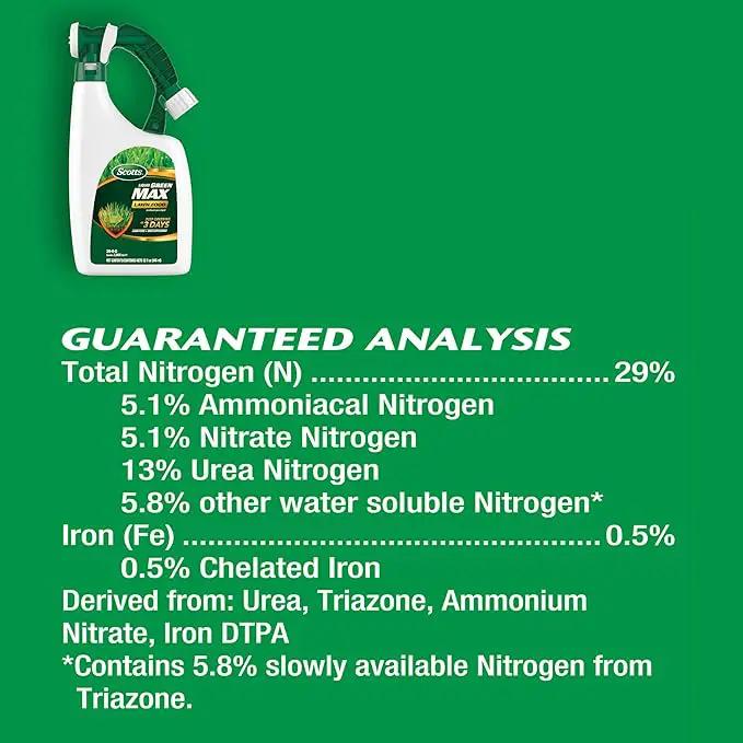 Scotts Liquid Green Max Lawn Food: 2,000 sq. ft., 2-in-1 Fertilizer and Iron Supplement, Use on Any Grass Type, 32 oz. by GreenHaven Gardens