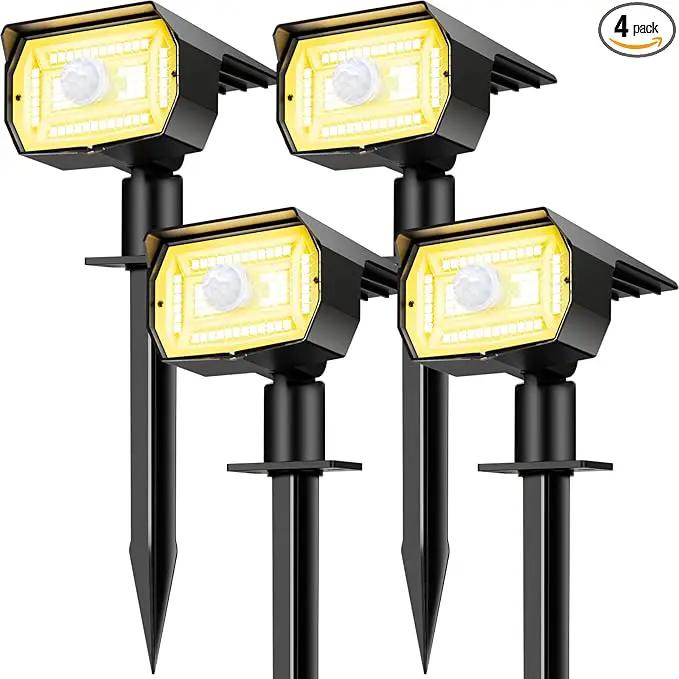 Outdoor Motion Sensor Spot Lights with 3 Modes, 4 Pack/56 LED 2-in-1 Auto On/Off Solar Landscape Lighting for Outside Yard, Wall, Garden, Pathway, Warm White by GreenHaven Gardens