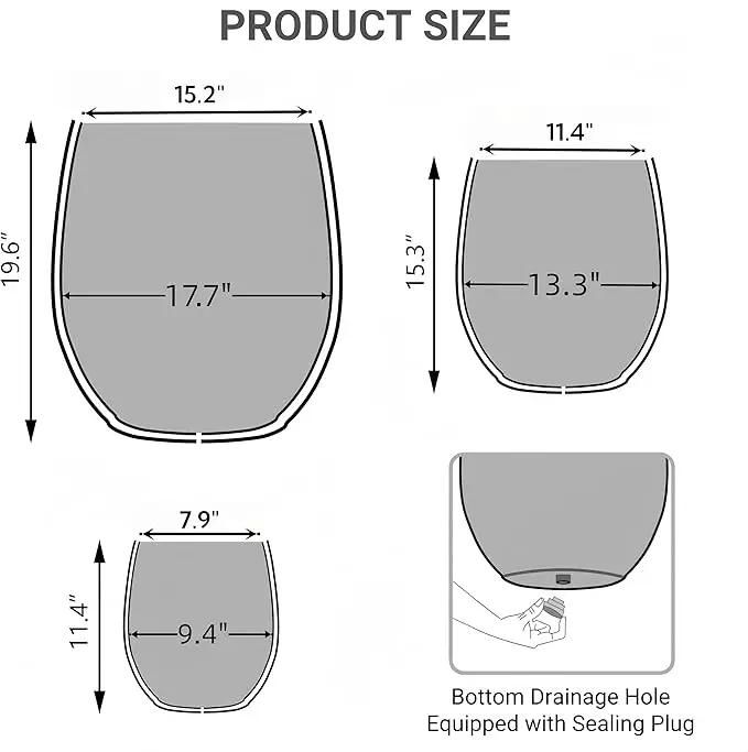 17.7"+13.3"+9.5" Dia Round Concrete Planter Set of 3, Large Outdoor Planter, Black with Gold Rim, Flower Pots with Drainage Holes for Garden, Patio, Home, Office by GreenHaven Gardens