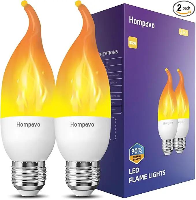 Hompavo Upgraded LED Flame Light Bulbs, 3 Modes Flickering Light Bulbs, E26 Chandelier Base Candle Fire Light Bulb for Halloween Christmas Party Porch Indoor & Outdoor Home Decoration - 2 Pack by GreenHaven Gardens