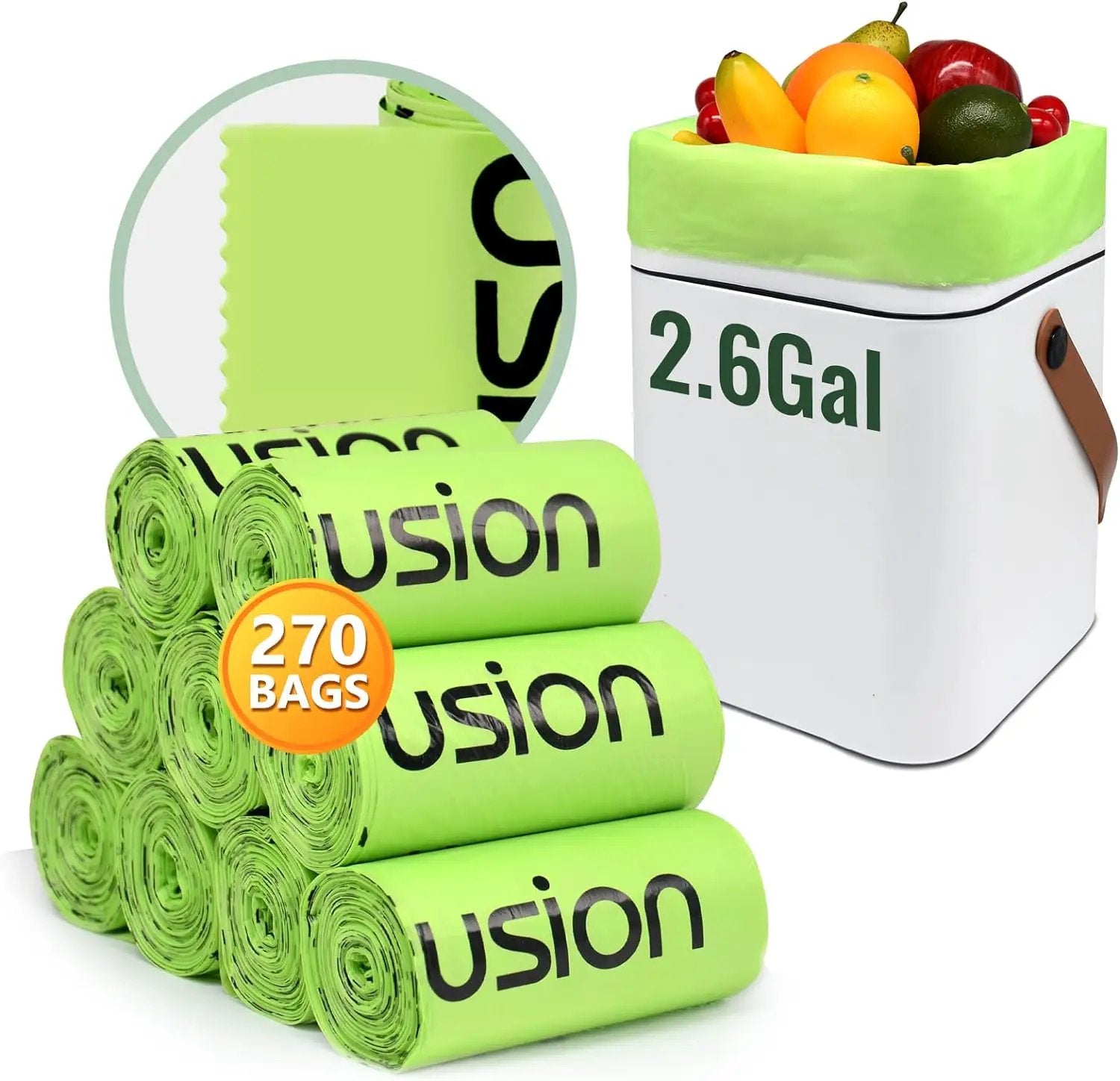 Compostable Trash Bags, Small 2.6 Gallon, 270 Count, 0.72 Mils Thick, Eco Friendly, ASTM D6400 & BPI Certified, Composts Food Scraps, No Leaks by GreenHaven Gardens