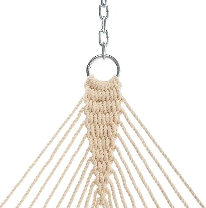 Hatteras Hammocks Deluxe Oatmeal Duracord Rope Hammock with Free Extension Chains & Tree Hooks, Handcrafted in The USA, 450 LB Weight Capacity, 13 ft. x 60 in by GreenHaven Gardens
