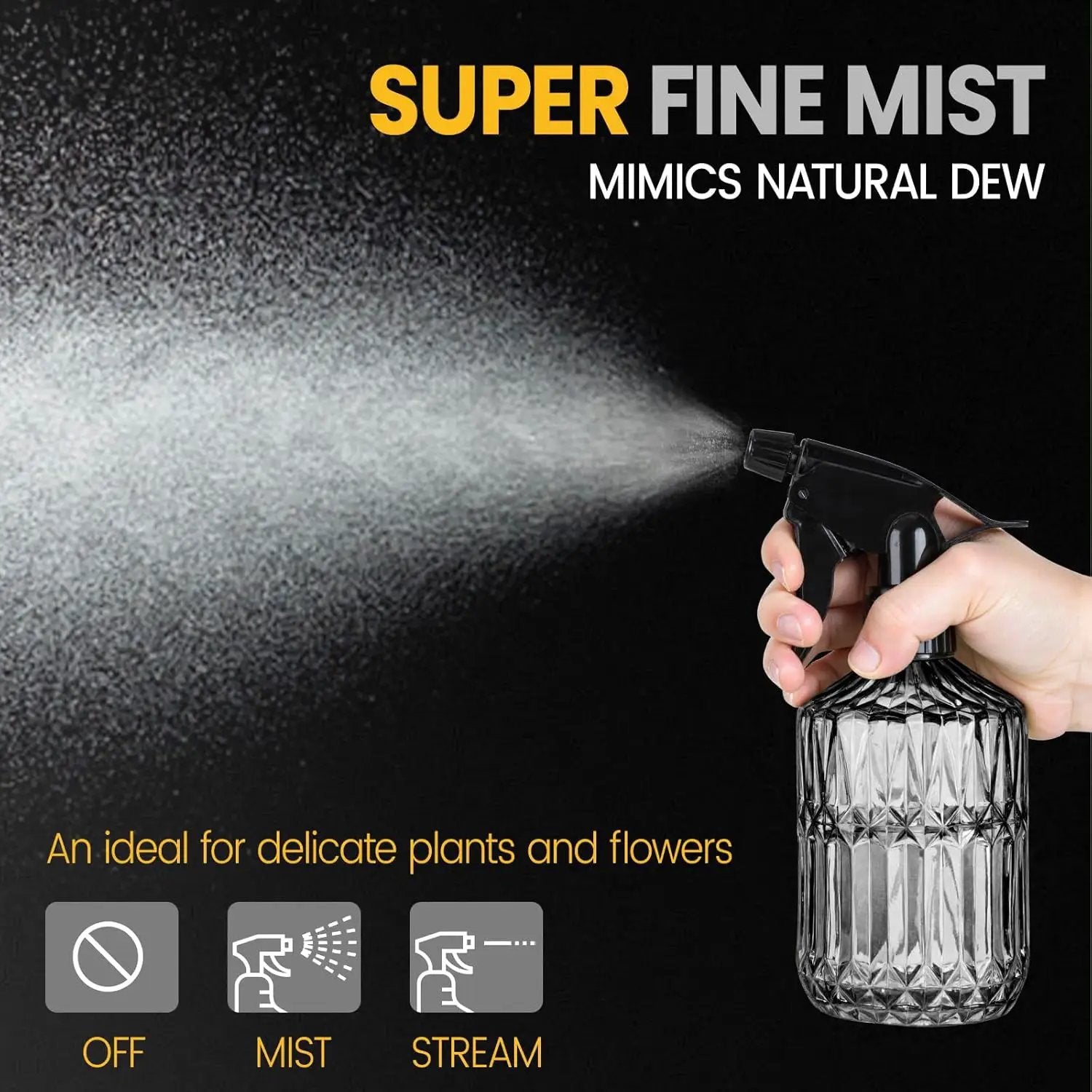 Plant Mister Spray Bottle, 13.5 oz Leak Proof Glass Spray Bottle for Inside Plants, Succulents, Herbs, Cleaning, Hair Care, Refillable Fine Mist Sprayer with Adjustable Mist Nozzle (Grey) by GreenHaven Gardens
