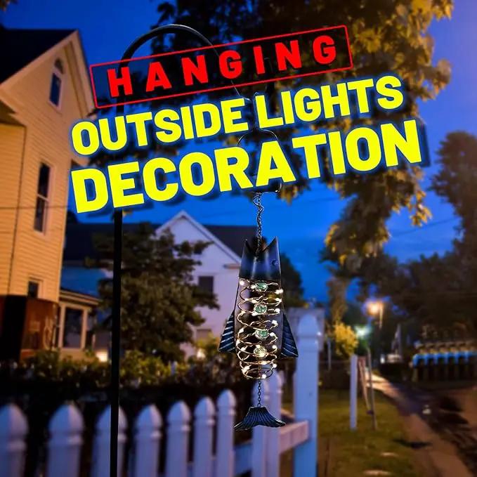 HONGLAND 2 Pack Solar Lantern Outdoor - Metal Fish Hanging Decoration - Waterproof Warm LED Lights Outside - Unique Gifts for Garden Man Women Holiday Days, Birthdays, Attractive Addition to Yard Art by GreenHaven Gardens