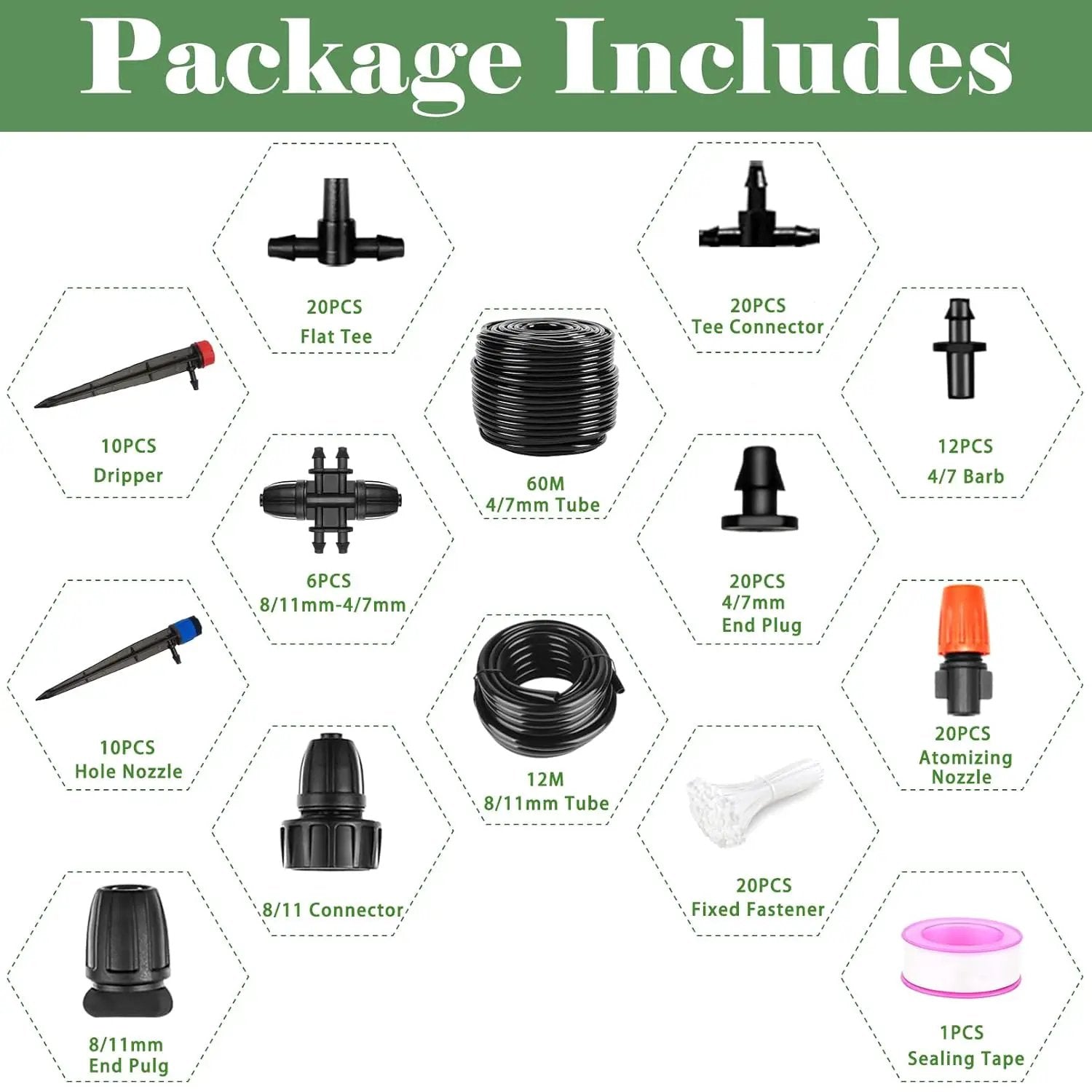 200FT+40FT Drip Irrigation System, Garden Watering System with 8/11mm Main Tubing 4/7mm Distribution Irrigation Tubing and Accessories, Irrigation System for Garden, Greenhouse, Yard, Lawn, Plant by GreenHaven Gardens