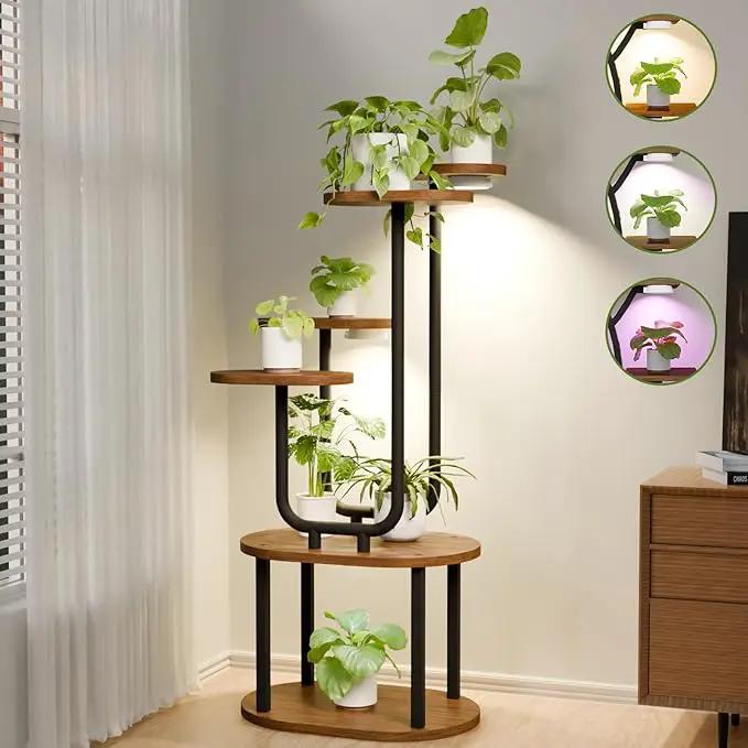 Plant Stand Indoor with Grow Lights, 6 Tier 38.6″ Tall Metal Plant Shelf for Multiple Plants, Plants Shelves Corner Flower Holder, Double U-Shape Plant Rack for Home, Living Room, Patio, Bedroom by GreenHaven Gardens