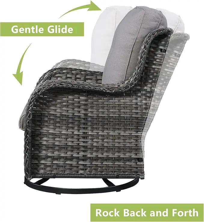 Outdoor Wicker Patio Furniture Set - 6 Piece Rattan Patio Conversation Set with 2 Rocking Swivel Chairs,2 Ottomans,1 Loveseat and 1 Coffee Table for Porch Deck Backyard Garden(Mixed Grey/Grey) by GreenHaven Gardens