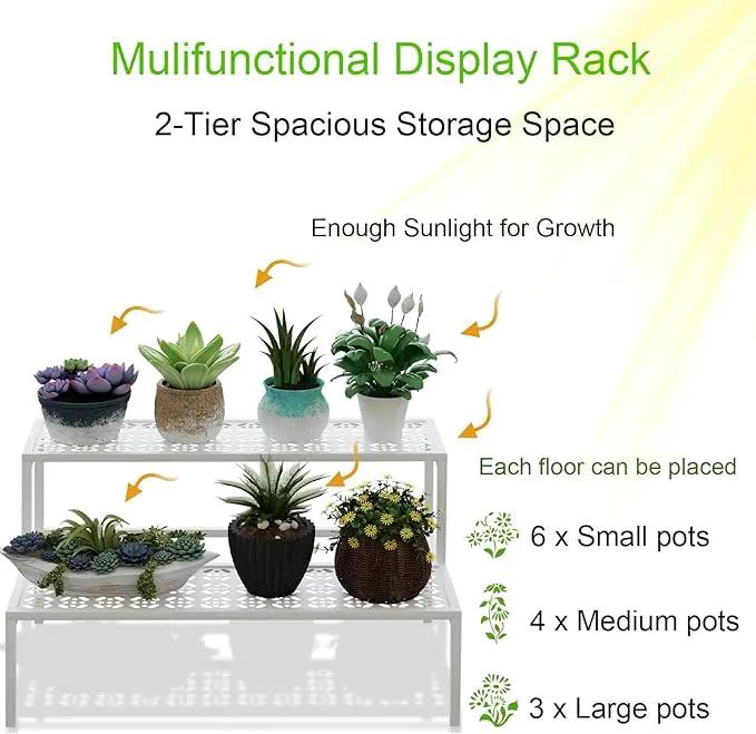 aboxoo Metal Plant Stand Metal 2 Tier Potted Multiple Flower Pot Holder Plant Shelf Indoor Plants Multiple,Outdoor Heavy Duty Planter Display Shelving Unit for Patio Garden Corner Balcony,Living Room(White) by GreenHaven Gardens