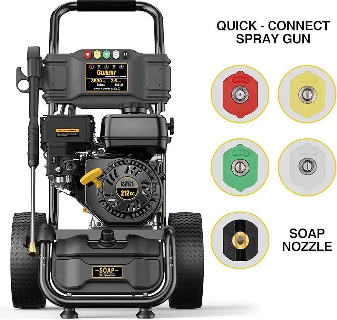BLUBERY 3500 PSI Gas Pressure Washer, 2.6 GPM Heavy Duty High Power Washer, 30Ft Pressure Hose&Soap Tank,5 Pressure Nozzles,Black by GreenHaven Gardens