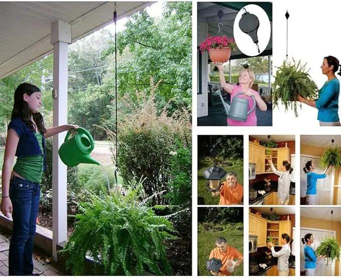 Pack Plant Hook Pulley, Retractable Plant Hanger Easy Reach Hanging Flower Basket for Garden Baskets Pots and Birds Feeder Hang High up and Pull Down to Water Or Feed (White 2Pack) by GreenHaven Gardens
