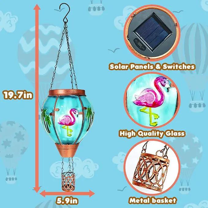 2 Pack Solar Hot Air Balloon Lantern With Flame, Flamingo Glass Solar Outdoor Lights for Patio Garden Decor, Gifts for Women Grandma Mom by GreenHaven Gardens