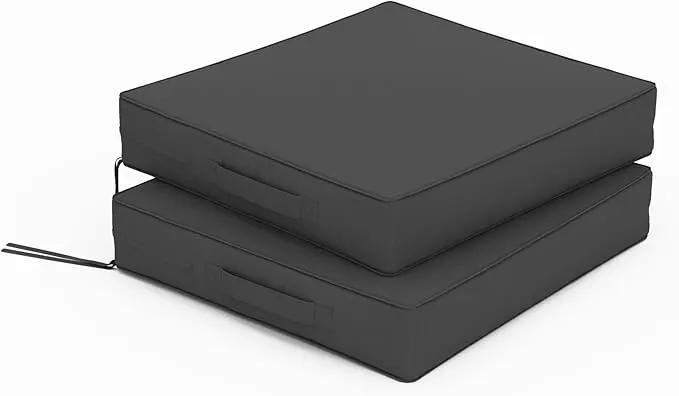 Patio Chair Cushions 17 X 16 X 3 Inch Waterproof Outdoor Seat Cushions for Patio Furniture, Outdoor Sofa Couch Pads with Ties & Handle, Set of 2, Grey by GreenHaven Gardens