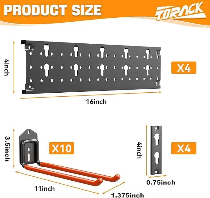 TORACK Garden Tool Organizer Wall Mount, Garage Folding Chair Storage Rack, Tools Rack for Shovels, Rakes, Broom, Ladders, Hooks for Keyhole Style Shelving Unit by GreenHaven Gardens