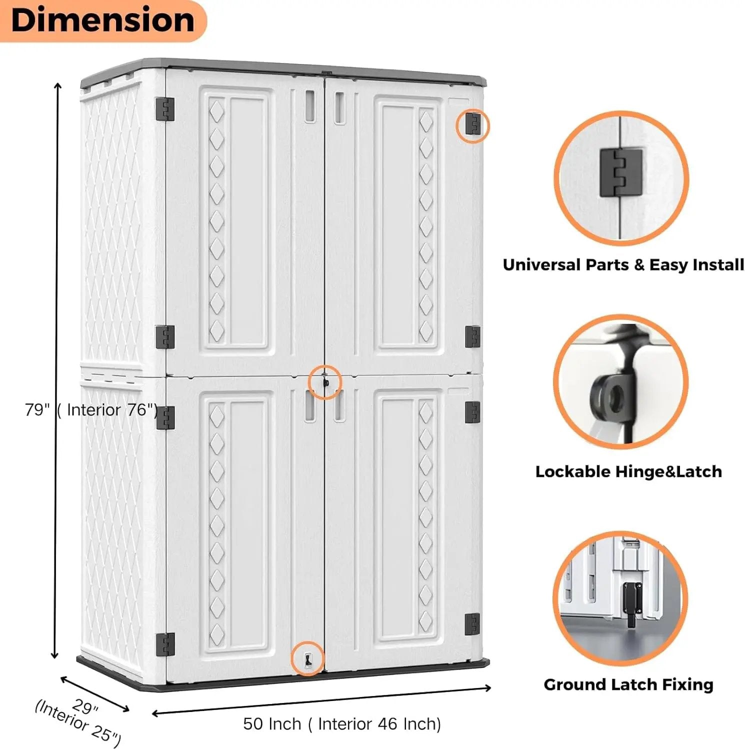 ZZM Resin Outdoor Storage Shed, 67 Cu.ft Vertical Resin Tool 4x6 FT Cabinet w/o Shelf for Garden, Patio, Backyard, All-Weather Outdoor Plastic Storage Clearance, Lockable with Floor (Light-White) by GreenHaven Gardens