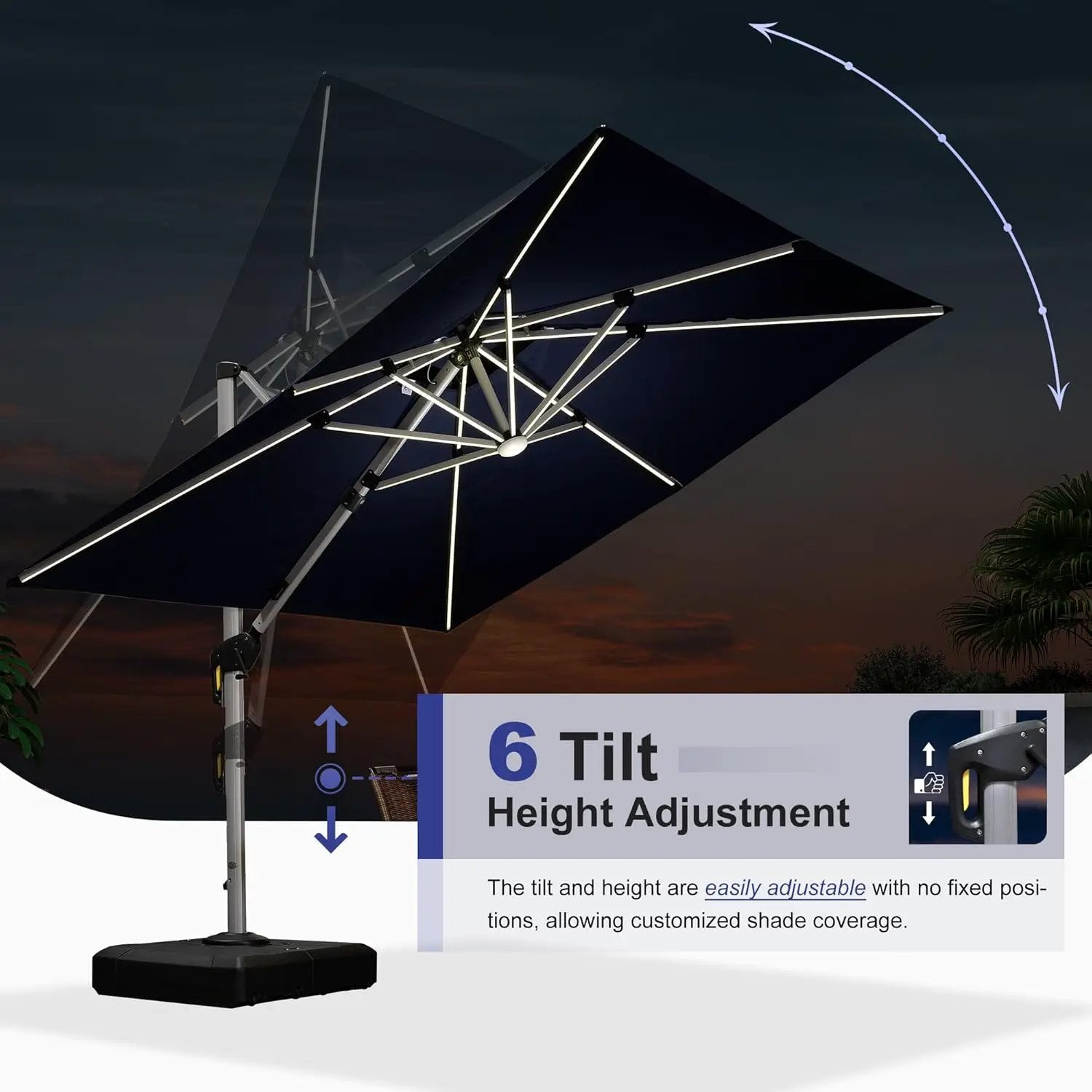 PURPLE LEAF 9 Feet Double Top Deluxe Solar Powered LED Square Patio Umbrella Offset Hanging Umbrella Outdoor Market Umbrella Garden Umbrella, Navy Blue by GreenHaven Gardens