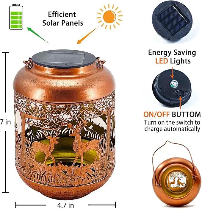 Deer Solar Lanterns Outdoor Waterproof Hanging Solar Lights Deer Gifts for Women Men Metal Decorative LED Lanterns for Yard, Patio, Lawn, Tabletop, Pathway, Landscape, Garden Decor by GreenHaven Gardens