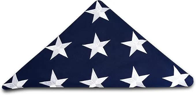 This Folded Memorial Flag American US Cotton Flag 5x9.5 FT Premium 100% Cotton For Veteran, Embroidered Stars, Sewn Stripes, 4 Rows of Lock Stitching, Brass Grommets USA Burial Casket Flags by GreenHaven Gardens