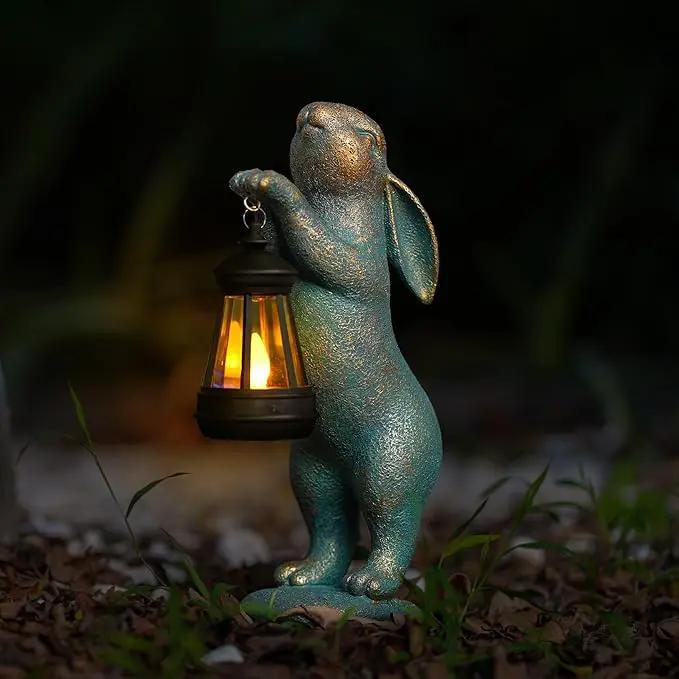 MININOVA Garden Statues Rabbit with Solar Lantern Outdoor Bunny Figurines Decorations for Patio Yard Lawn Ornaments Gifts for Birthday Easter Housewarming by GreenHaven Gardens