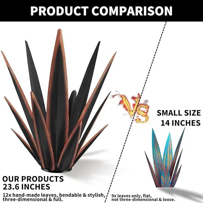 Large Tequila Rustic Sculpture, Rustic Metal Agave Plants for Outdoor Patio Yard, Home Decor Hand Painted Metal Agave Garden Yard Statue, Outdoor Lawn Ornaments Yard Stakes (Black -L) by GreenHaven Gardens