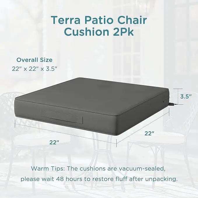 Codi Outdoor Seat Cushions for Patio Furniture 22x22 Inch, Waterproof Chair Cushion with Handles & Adjustable Straps, Fade Resistant - Set of 2, Grey by GreenHaven Gardens