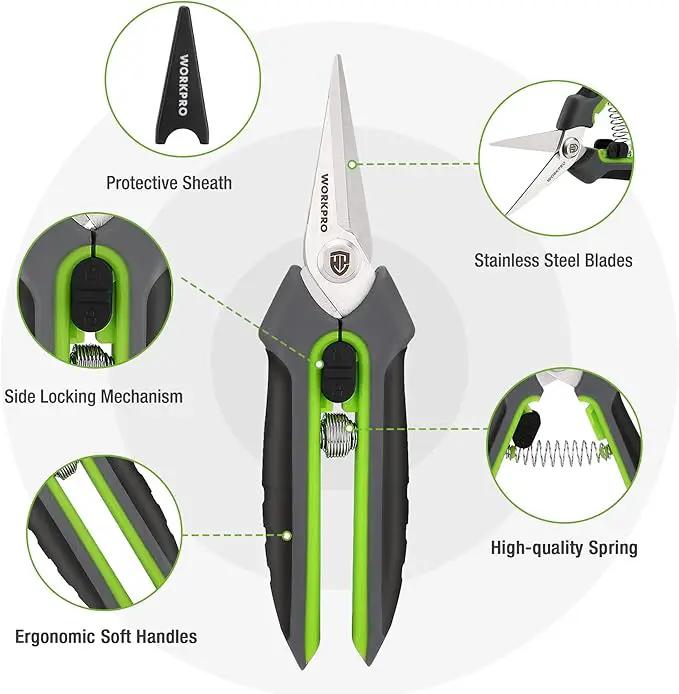 WORKPRO Garden Pruning Shears 2 Pack, 8" Bypass Pruning Shears and 6.25" Straight Garden Scissors, Premium Plant Shears, Garden Clippers Hand Tools for Cutting Flowers, Trimming Plants, Picking Fruits by GreenHaven Gardens