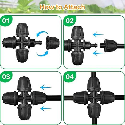 Upgraded 1/4" Drip Irrigation Cross Fittings：24 Pieces Leak Free Lock Barbed 4 Way Tee Connectors for 1/4 Inch Irrigation Tubing Quick Connect Parts for Garden Landscape System by GreenHaven Gardens