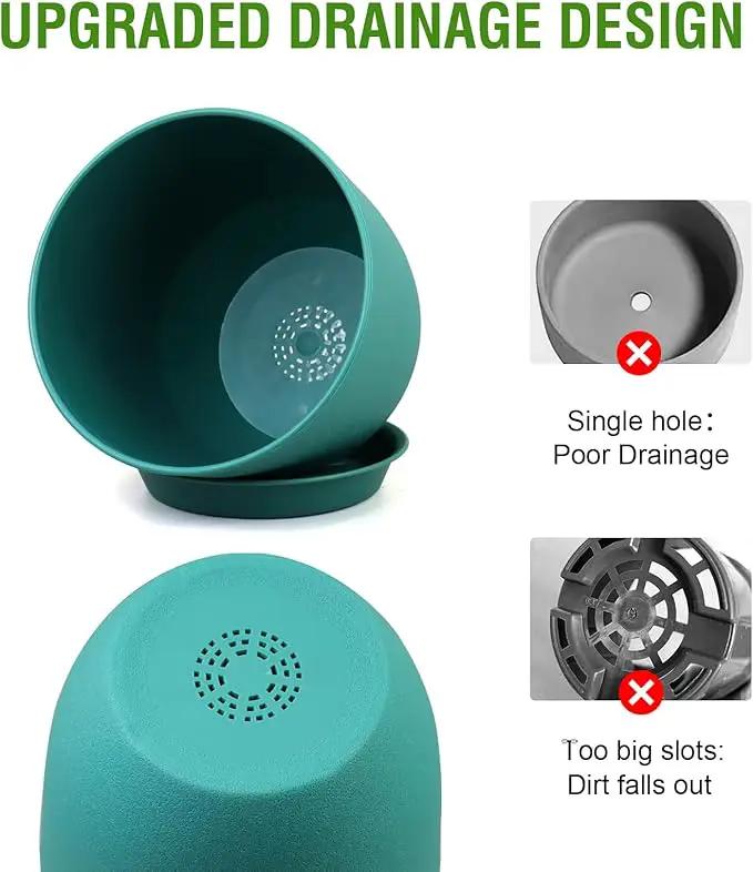 Large Flower Pots 12/10/9 inch, Set of 3 Modern Decorative Plastic Planters with Drainage Holes and Saucers for House Plants, Plant Pots for Indoor Outdoor Plants, Blue Green by GreenHaven Gardens
