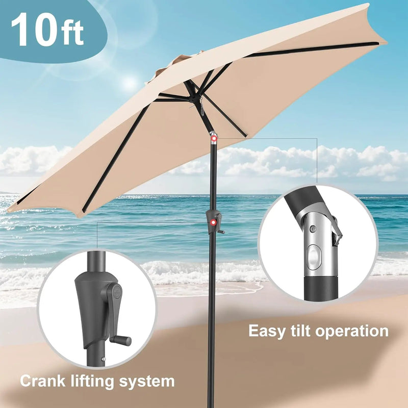 FLAME&SHADE 10ft Patio Umbrella - Outdoor Umbrella with 6 Sturdy Ribs, Push Button Tilt and Crank, UV Protection Table Market Umbrella for Pool, Porch，Garden, Deck, Backyard (Beige) by GreenHaven Gardens
