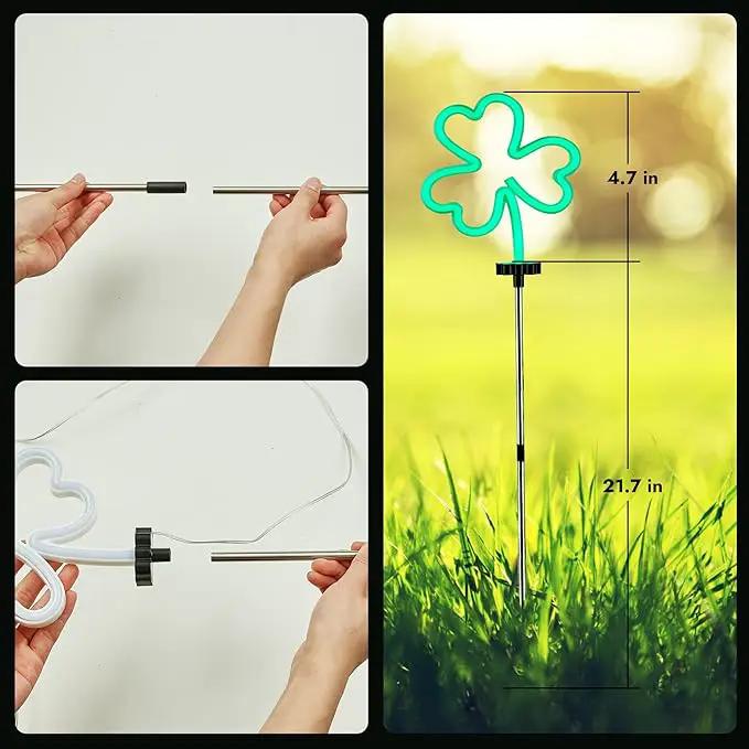 BlcTec St Patricks Day Decorations Outdoor, 4PCS Shamrock Neon Lights with Stainless Steel Stakes, Waterproof Irish Green Shamrock Pathway Lights for Yard Lawn Garden Porch Decor, Plug in by GreenHaven Gardens