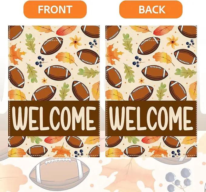 Welcome Fall Garden Flag Autumn Football Garden Flag 12x18 inch Double Sided Fall Maple Leaves Seasonal Flags for Yard Outside Lawn Patio (Flay 1802) by GreenHaven Gardens
