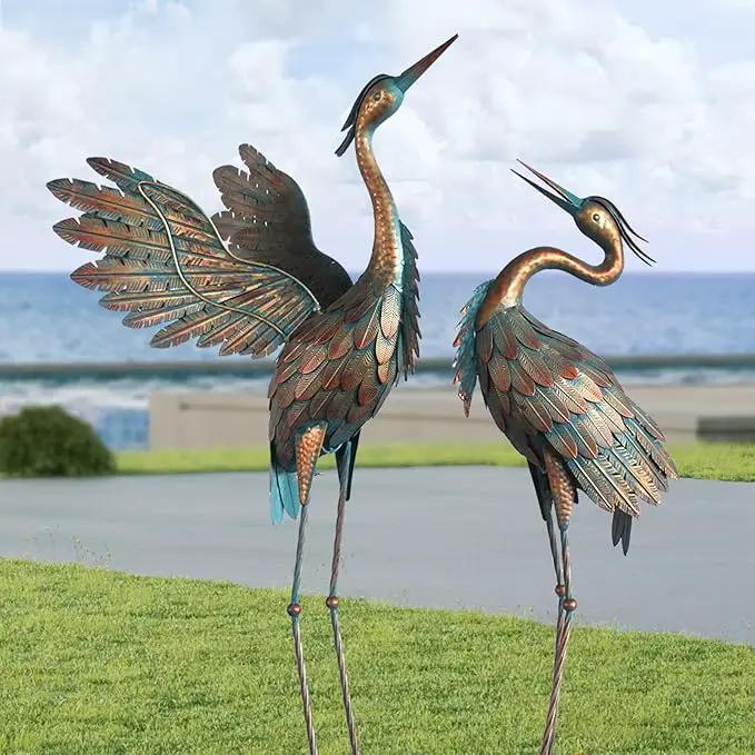 Crane Statues for Garden Decor, Metal Yard Art Heron Garden Statues, Standing Garden Sculptures & Statues for Yard Decorations Outdoor, 38-42 Inch Set of 2, Copper by GreenHaven Gardens