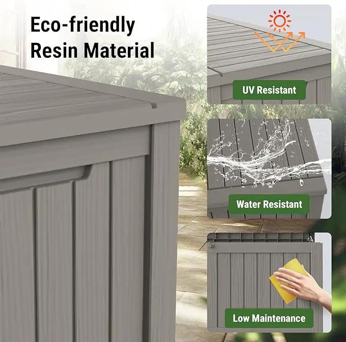 Mars Villa 119 Gallon Outdoor Storage Box Waterproof, Large Resin Deck Box for Pool Supplies Storage, Outdoor Patio Furniture Cushions, with Hydraulic Hinge, UV-Resistant and Weatherproof, Greige by GreenHaven Gardens