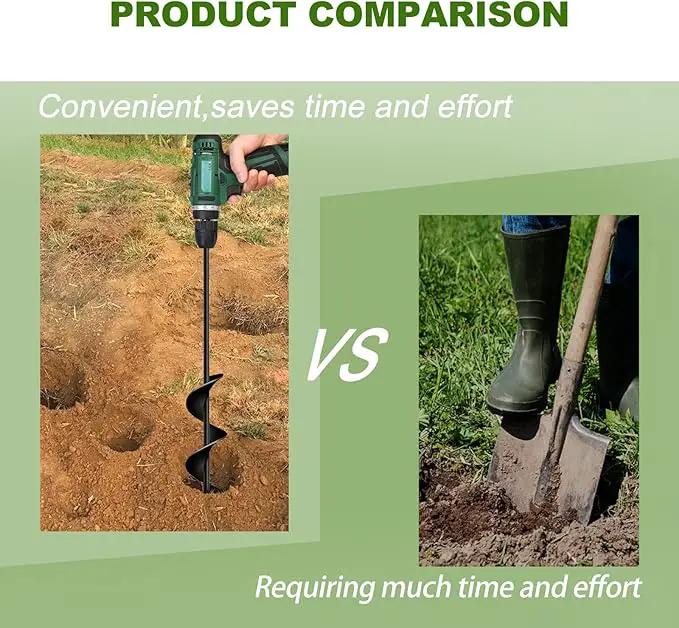 LONGRUN Auger Drill Bit for Planting, Garden Spiral Hole Drill for 3/8” Hex Drive Augers, Solid Shaft Hole Digger Easy Rapid Planter for Planting Trees, Bulbs, Seedlings-2.4"x22.84" by GreenHaven Gardens