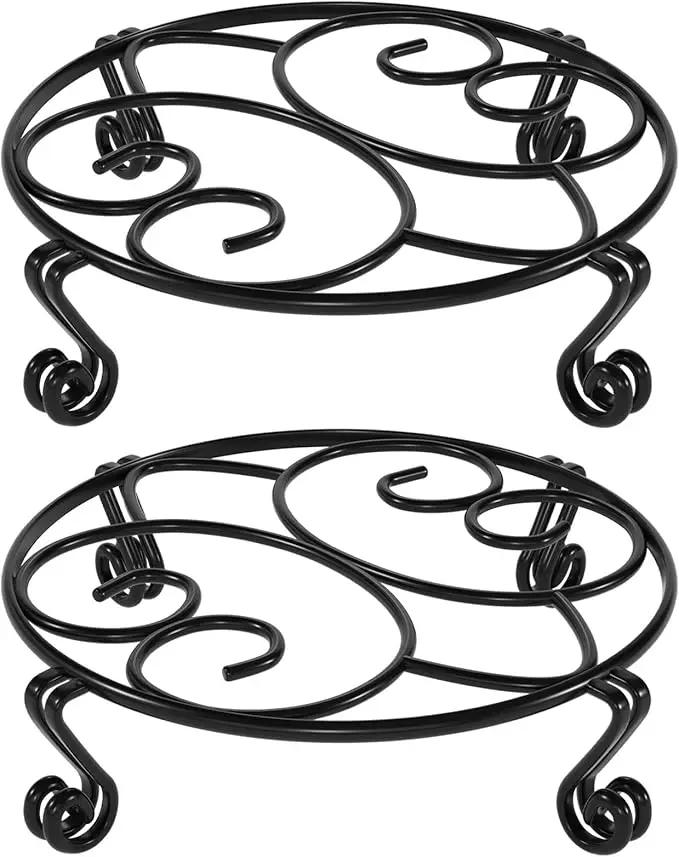 Yimobra 2 Pack Plant Stand for Flower Pot Heavy Duty Potted Holder Indoor Outdoor Metal Rustproof Iron Garden Container Round Supports Rack for Planter (9.4Inches, Black) by GreenHaven Gardens