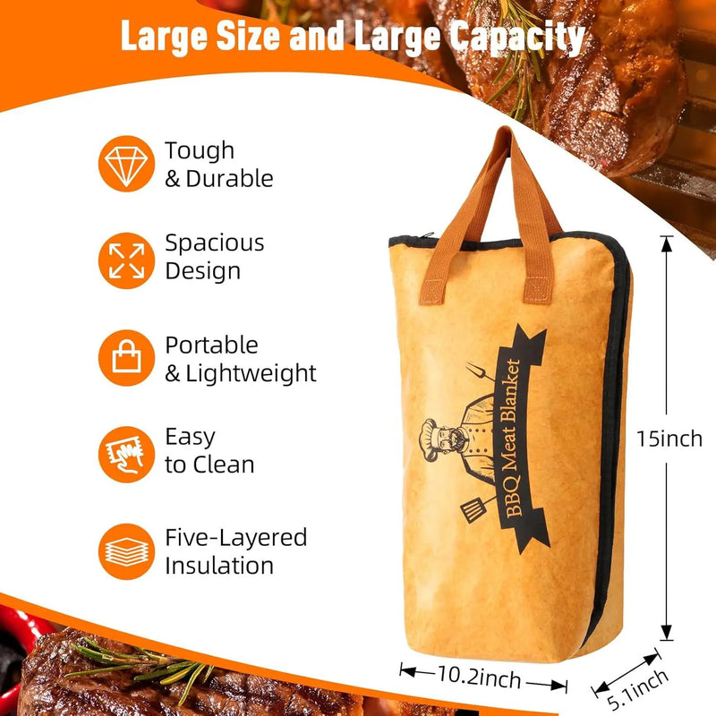 BBQ Blanket for Resting Meat,Smoker Meat Resting Blanket, Reusable Smoker Grilling Meat Insulated Resting Bag with Wide Mouth for Large Brisket/Beef/Pork Shoulders/Turkeys (BBQ Blanket 15in) by GreenHaven Gardens