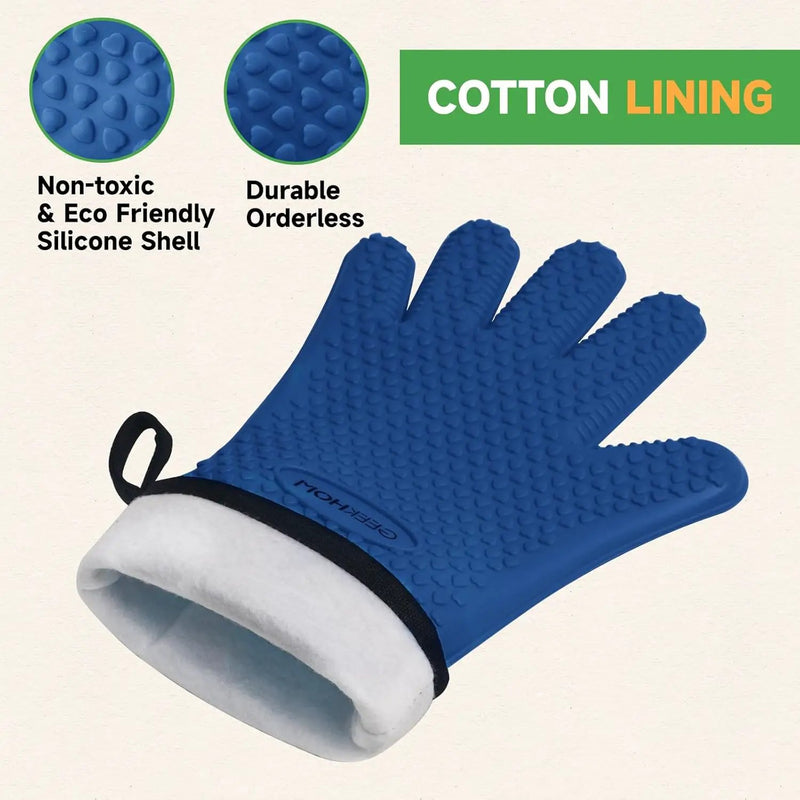 GEEKHOM BBQ Gloves Heat Resistant Oven Mitts - Silicone Grilling Gloves with 13.7" Arm Protection - Waterproof Pot Holder Non-Slip for Men & Women, Kitchen Outdoor Cooking, Baking, Camping, Royal Blue by GreenHaven Gardens