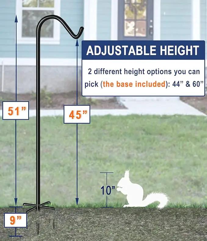 Shepherds Hook for Outdoor Bird Feeders Pole 60 Inch Tall, Adjustable Heavy Duty Garden Hanger Stake Pole with 5 Prong Base, Shiny Black (2 Packs) by GreenHaven Gardens