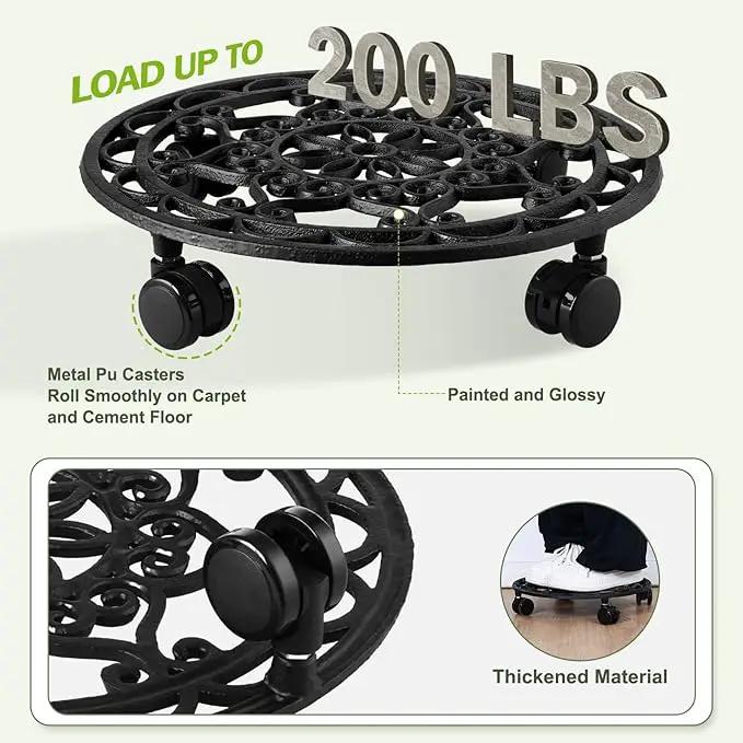 2 Packs Rolling Plant Stand with Wheels Metal Plant Caddy with Wheels Heavy Duty 13'' Round Plant Stand Indoor Iron Plants Rollers for Plants, Plant Dolly with Plant Saucers by GreenHaven Gardens