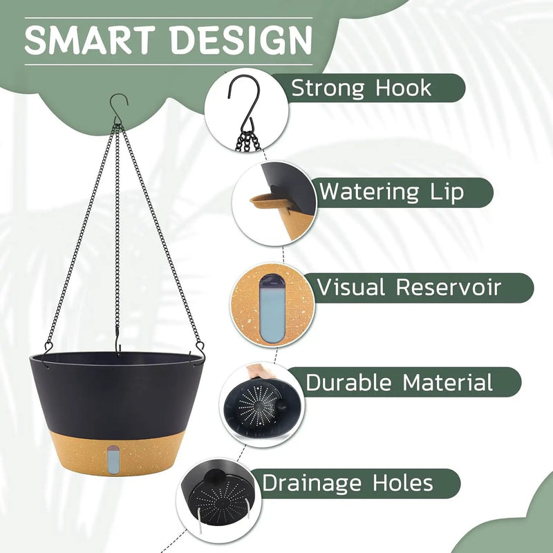 ZMTECH 12 Inch Hanging Planters for Indoor Plants, 2 Pack Self Watering Hanging Planter with Visual Reservoir, Hanging Pots for Plants Outdoor with Drainage Hole and Plant Hanger(Gray) by GreenHaven Gardens