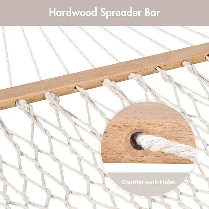 ANOW Rope Hammock Double Hammock with Hardwood Spreader Bar and Carrying Bag, 450 LBS Weight Capacity for Two Person, Natural by GreenHaven Gardens