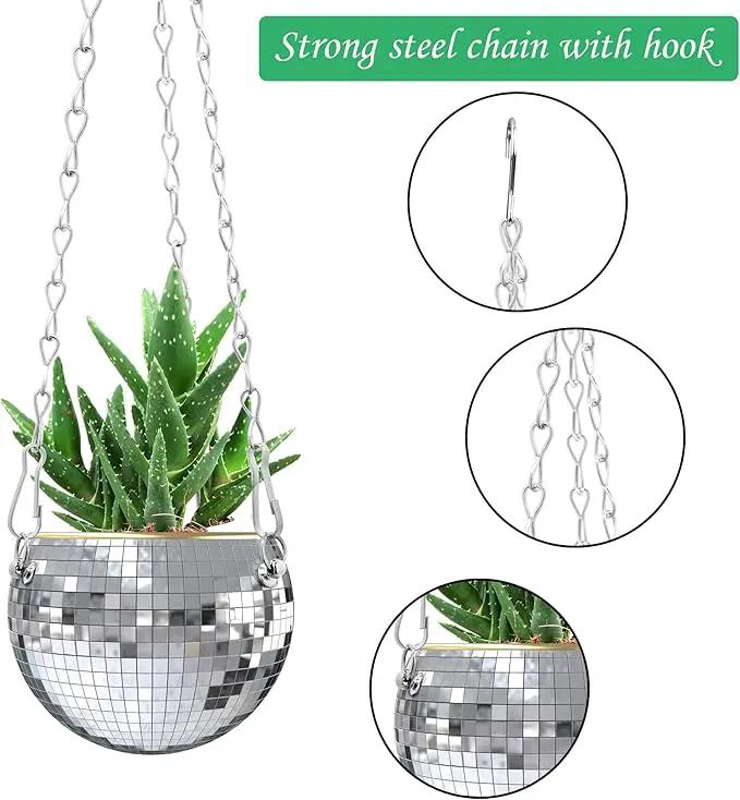 moonoom 2 Pcs Hanging Disco Ball Planter - 4Inch Sliver Disco Mirror Ball Planter with Chain - Home Boho Hanging Planter for Indoor Outdoor Plants by GreenHaven Gardens