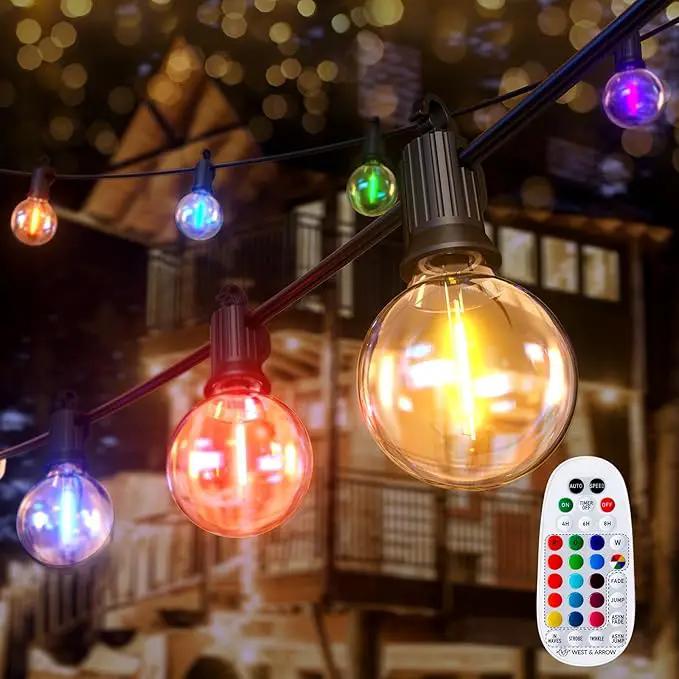 Brightown RGBW Outdoor String Lights, 25FT LED Patio Lights with Remote and Timer, Commercial Grade Waterproof Hanging Lights with 13 Shatterproof Bulbs(1 Spare) for Backyard Porch Garden Party Decor by GreenHaven Gardens