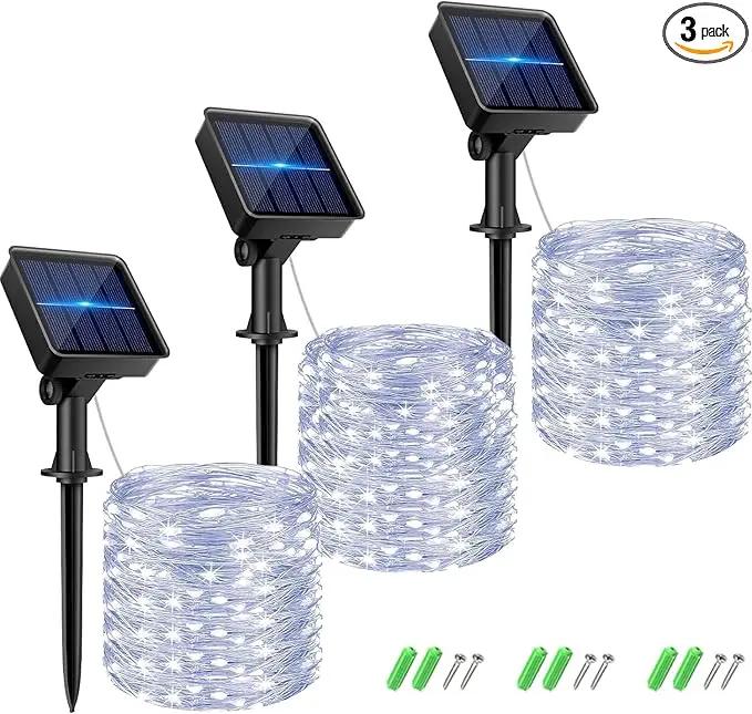 kolpop Solar Fairy Lights for Outside Waterproof, 3 Pack 32FT 80LED Solar Powered String Light Outdoor, 8 Modes Copper Wire Solar Twinkle Lighting for Tree Garden Yard Christmas(Cool White) by GreenHaven Gardens