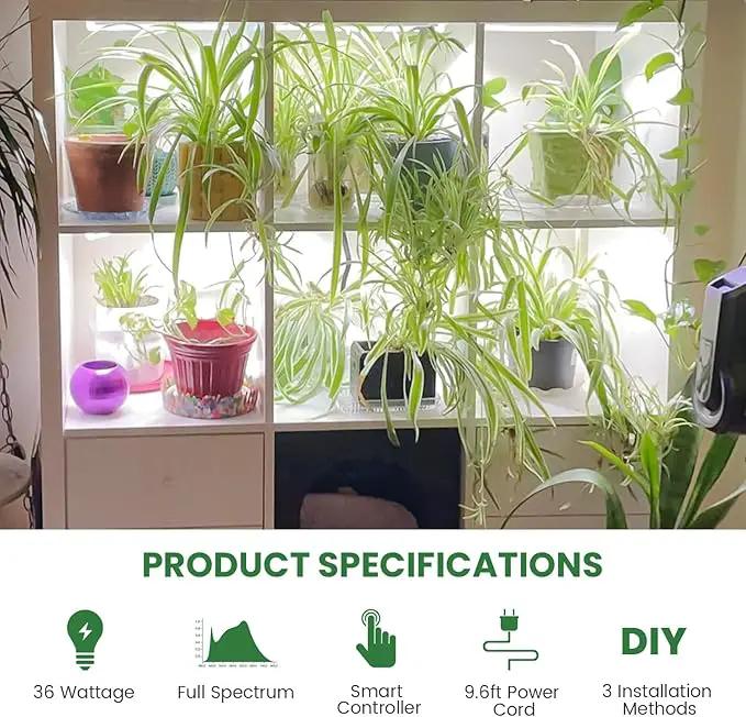 Under Cabinet Grow Light Strip, 36W 360LEDs Grow Lights for Indoor Plant Full Spectrum 660nm/3000K/6000K Grow Lamp with 6/12/16H Timer, 3 Spectrum Modes, 5 Brightness Levels (6 Bars/2 Pack) by GreenHaven Gardens