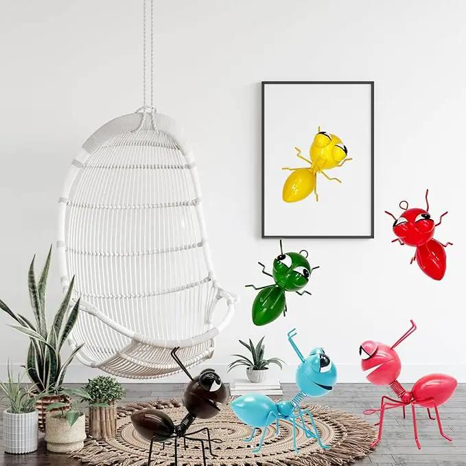 Metal Yard Art Garden Decorative Cute Ant Outdoor Wall Sculptures - Set of 6 by GreenHaven Gardens